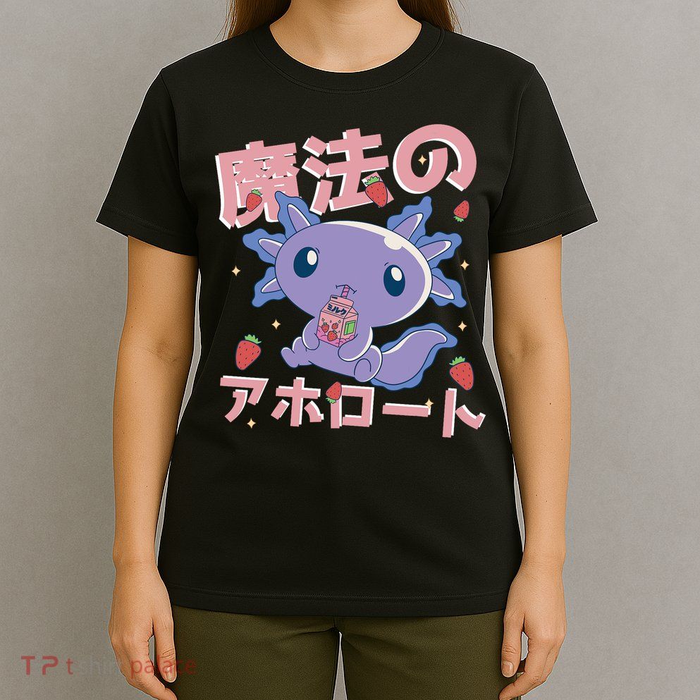 Kawaii Axolotl Strawberry Milk Shake Japanese Anime T-Shirt