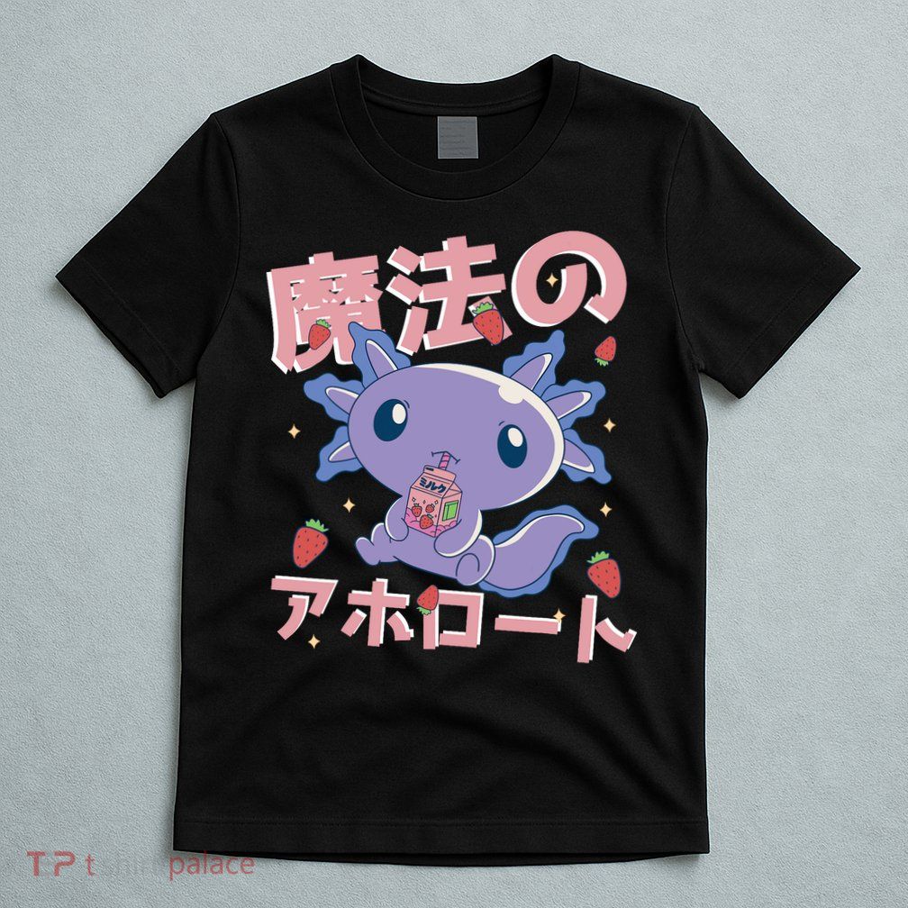 Kawaii Axolotl Strawberry Milk Shake Japanese Anime T-Shirt