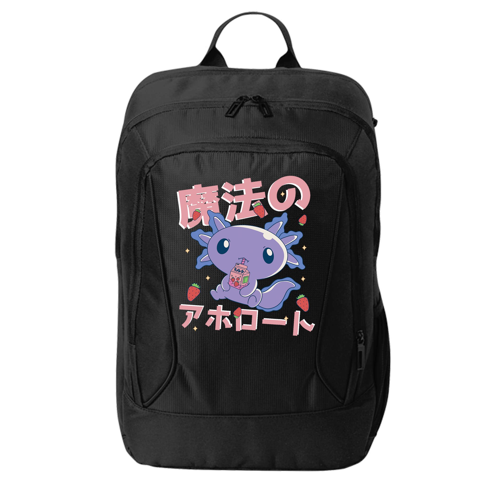 Kawaii Axolotl Strawberry Milk Shake Japanese Anime City Backpack