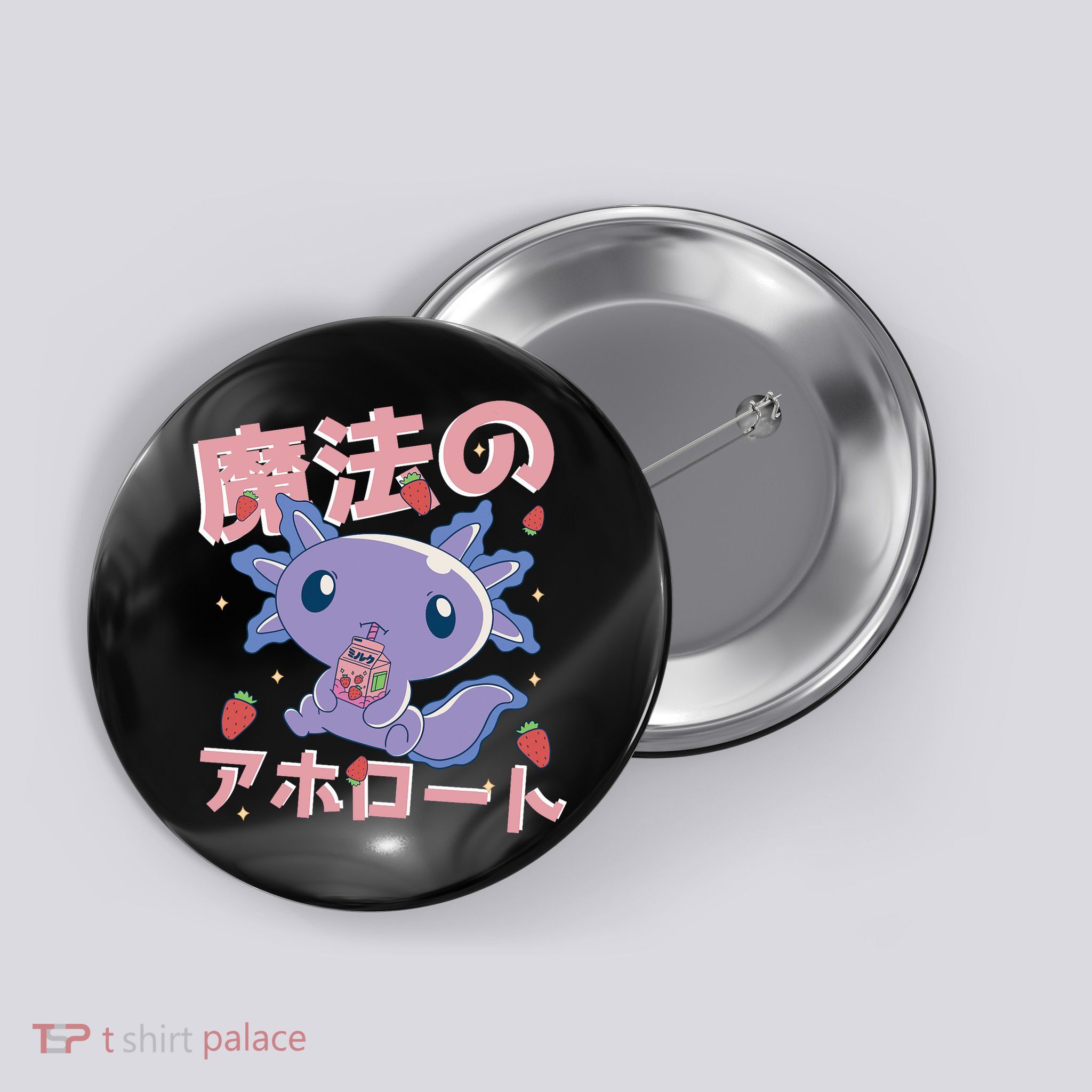 Kawaii Axolotl Strawberry Milk Shake Japanese Anime Button