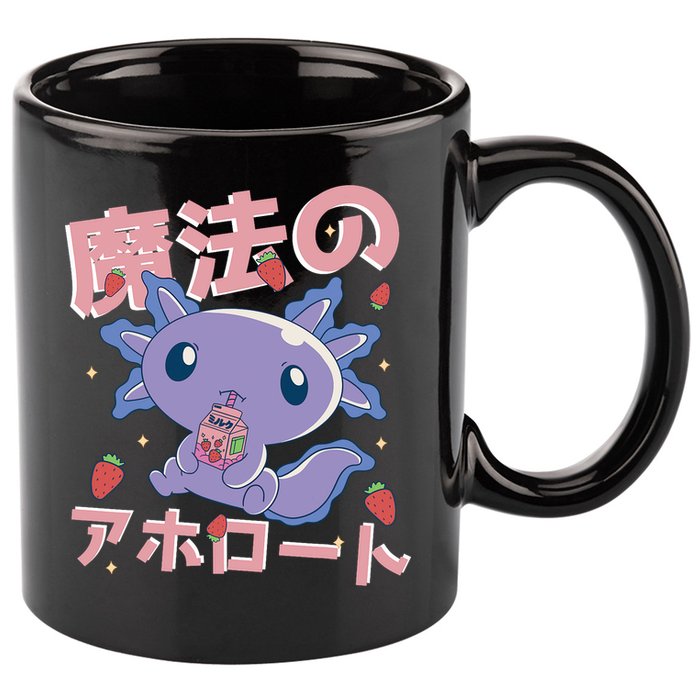 Kawaii Axolotl Strawberry Milk Shake Japanese Anime 11oz C Handle Ceramic Mug