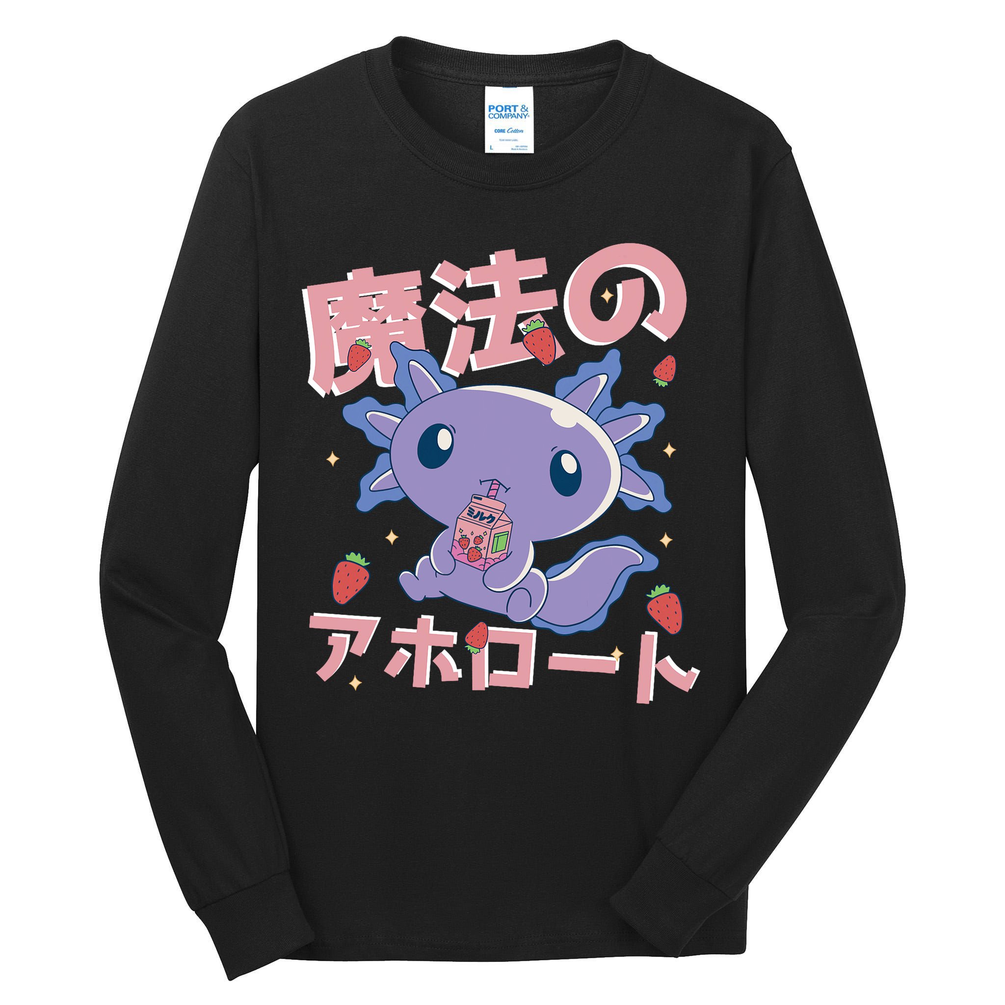 Kawaii Axolotl Strawberry Milk Shake Japanese Anime Tall Long Sleeve T-Shirt