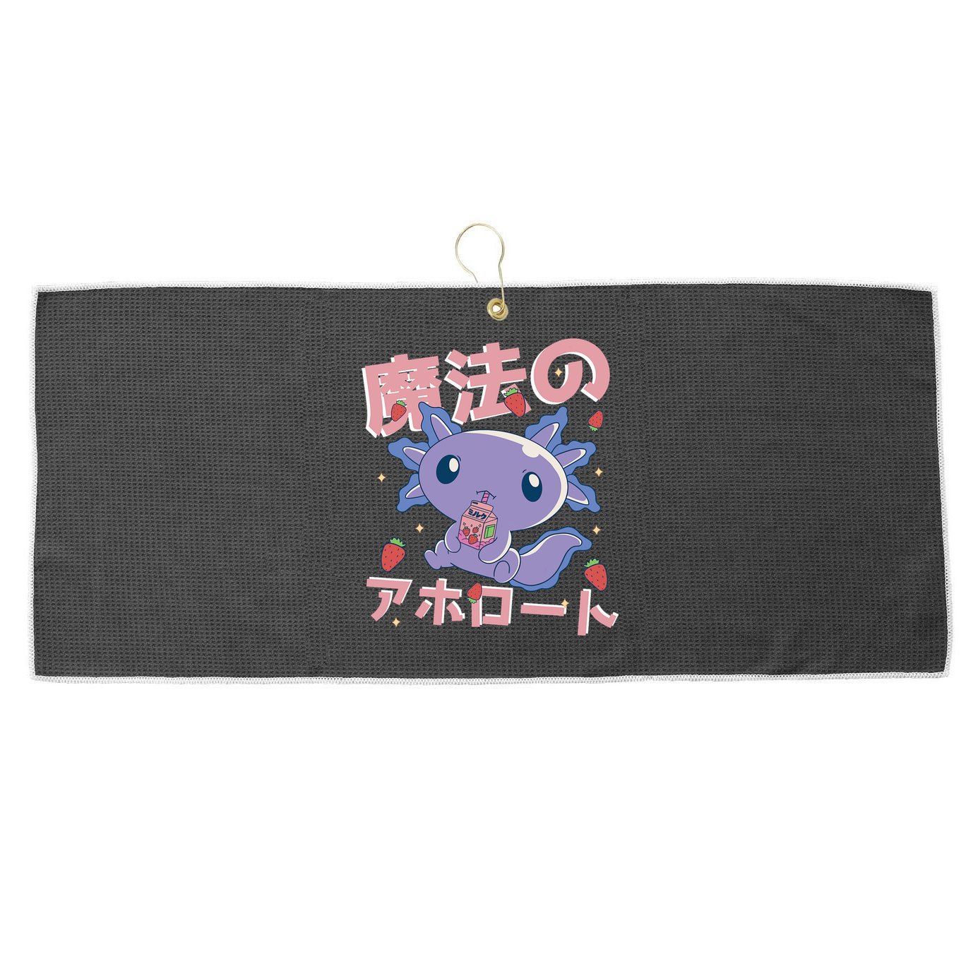 Kawaii Axolotl Strawberry Milk Shake Japanese Anime Large Microfiber Waffle Golf Towel
