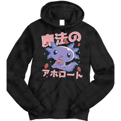 Kawaii Axolotl Strawberry Milk Shake Japanese Anime Tie Dye Hoodie