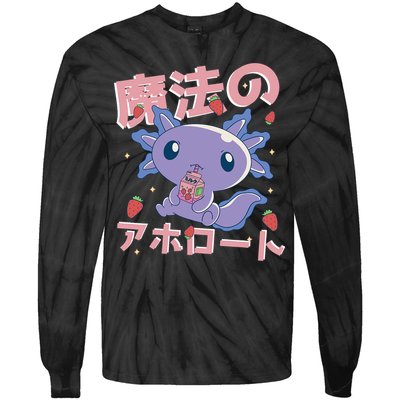 Kawaii Axolotl Strawberry Milk Shake Japanese Anime Tie-Dye Long Sleeve Shirt