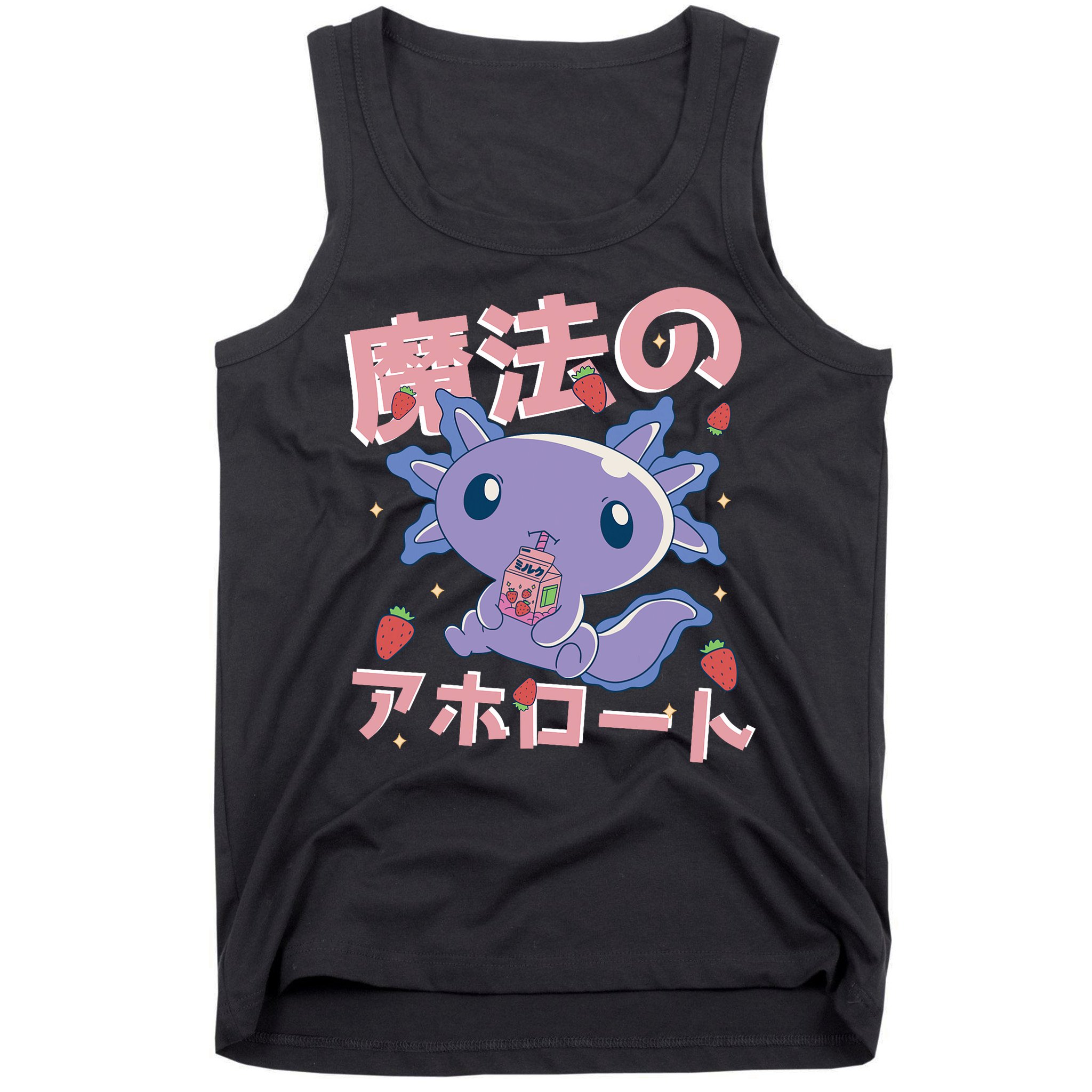 Kawaii Axolotl Strawberry Milk Shake Japanese Anime Tank Top