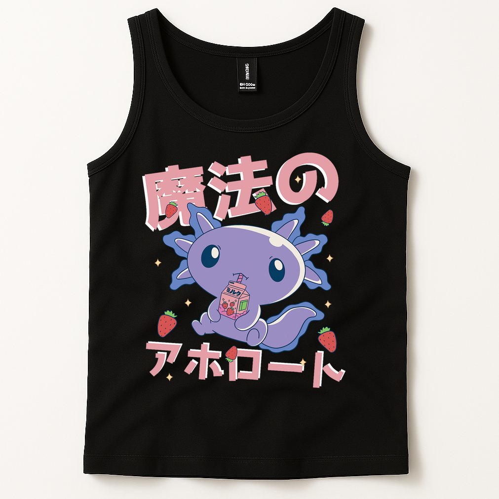 Kawaii Axolotl Strawberry Milk Shake Japanese Anime Tank Top