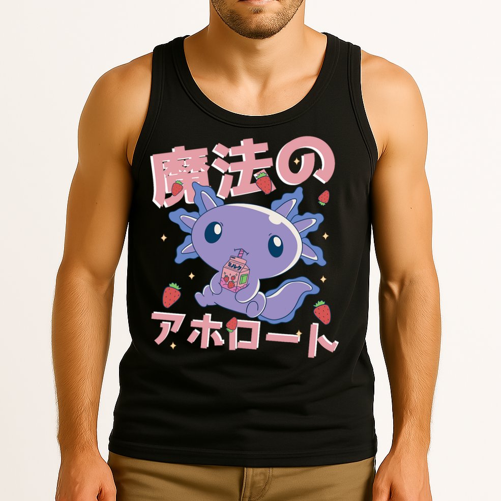 Kawaii Axolotl Strawberry Milk Shake Japanese Anime Tank Top