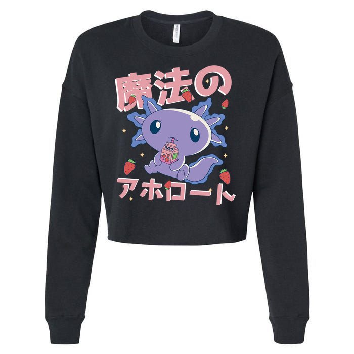 Kawaii Axolotl Strawberry Milk Shake Japanese Anime Cropped Pullover Crew