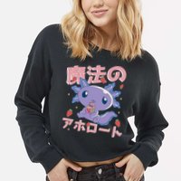 Kawaii Axolotl Strawberry Milk Shake Japanese Anime Cropped Pullover Crew