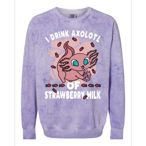 Kawaii Axolotl Strawberry Milk Shake Carton Gift Colorblast Crewneck Sweatshirt