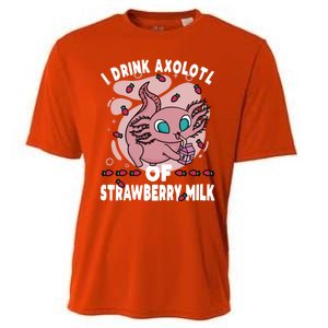 Kawaii Axolotl Strawberry Milk Shake Carton Gift Cooling Performance Crew T-Shirt