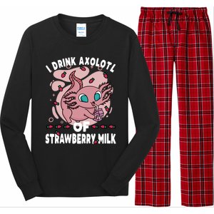 Kawaii Axolotl Strawberry Milk Shake Carton Gift Long Sleeve Pajama Set