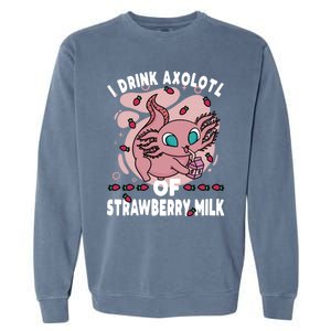 Kawaii Axolotl Strawberry Milk Shake Carton Gift Garment-Dyed Sweatshirt