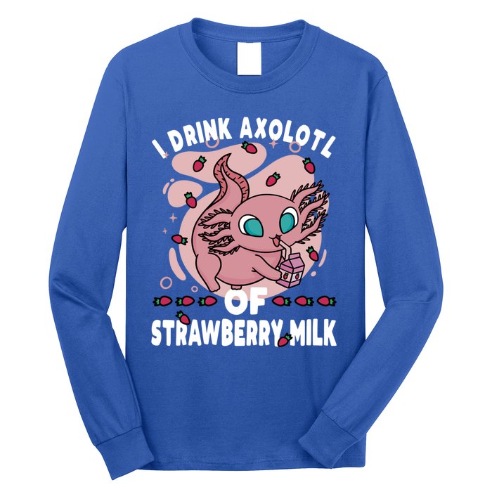 Kawaii Axolotl Strawberry Milk Shake Carton Gift Long Sleeve Shirt