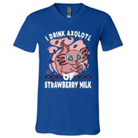 Kawaii Axolotl Strawberry Milk Shake Carton Gift V-Neck T-Shirt