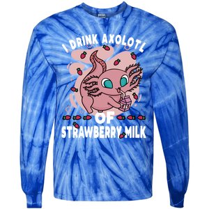 Kawaii Axolotl Strawberry Milk Shake Carton Gift Tie-Dye Long Sleeve Shirt