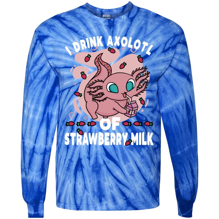 Kawaii Axolotl Strawberry Milk Shake Carton Gift Tie-Dye Long Sleeve Shirt