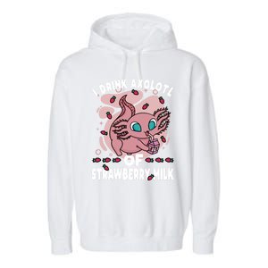 Kawaii Axolotl Strawberry Milk Shake Carton Gift Garment-Dyed Fleece Hoodie