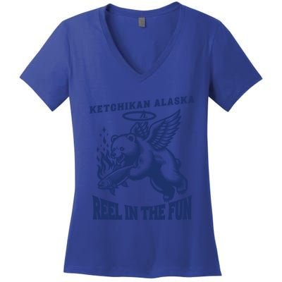 Ketchikan Alaska Salmon Capital Fisher Fishing Gift Women's V-Neck T-Shirt