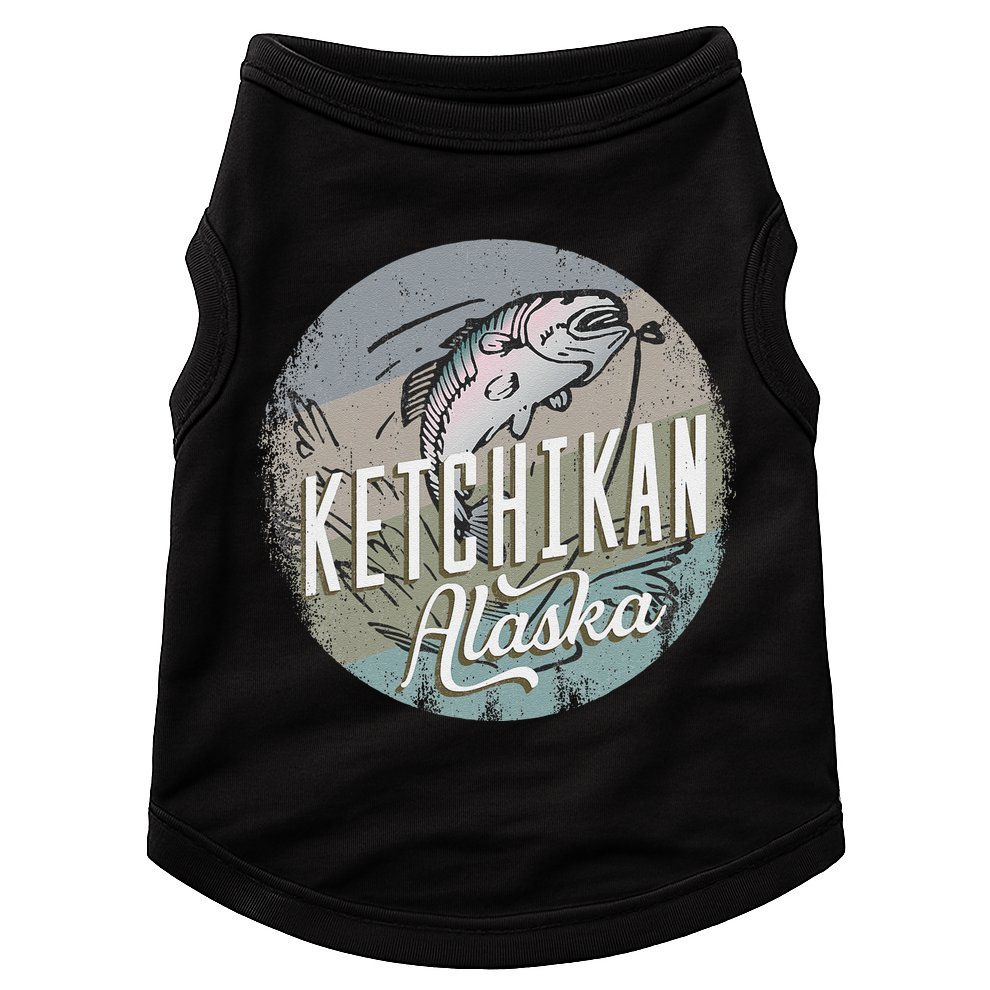 Ketchikan Alaska Souvenir Fishing Gift Vintage Style Salmon Doggie Tank
