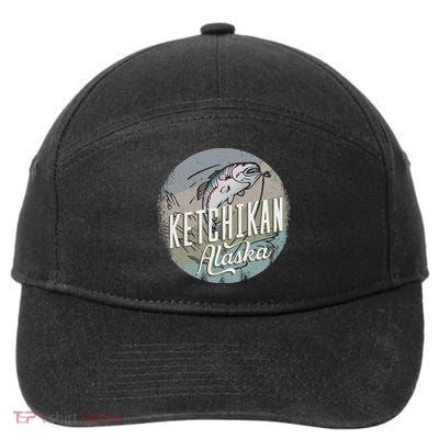 Ketchikan Alaska Souvenir Fishing Gift Vintage Style Salmon 7-Panel Snapback Hat