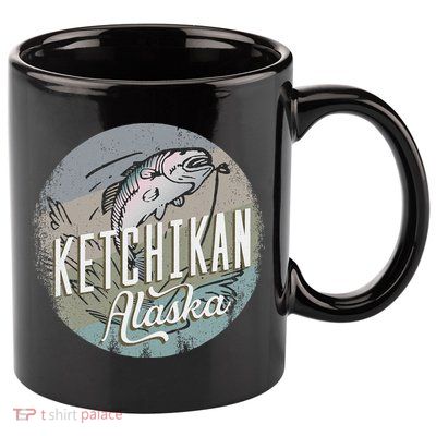 Ketchikan Alaska Souvenir Fishing Gift Vintage Style Salmon 11oz C Handle Ceramic Mug