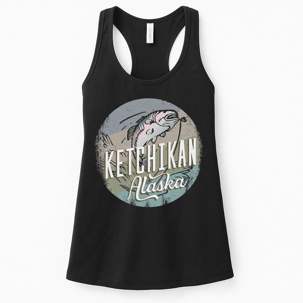 Ketchikan Alaska Souvenir Fishing Gift Vintage Style Salmon Womens Tank Top