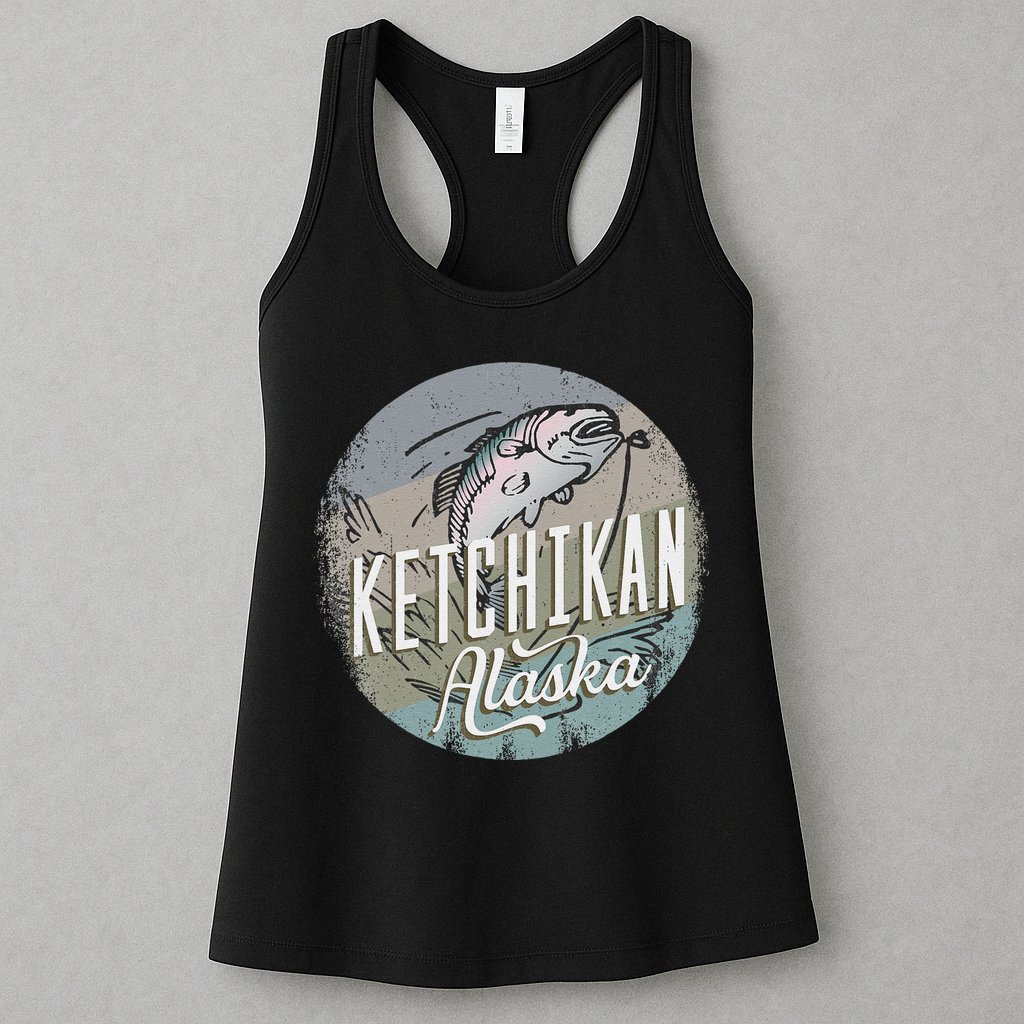 Ketchikan Alaska Souvenir Fishing Gift Vintage Style Salmon Womens Tank Top