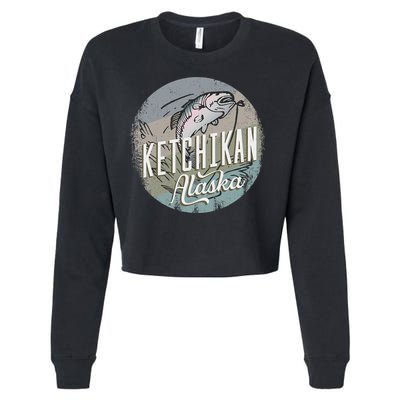 Ketchikan Alaska Souvenir Fishing Gift Vintage Style Salmon Cropped Pullover Crew