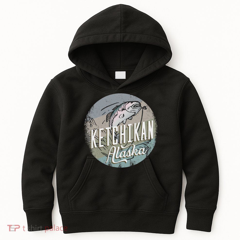 Ketchikan Alaska Souvenir Fishing Gift Vintage Style Salmon Kids Hoodie