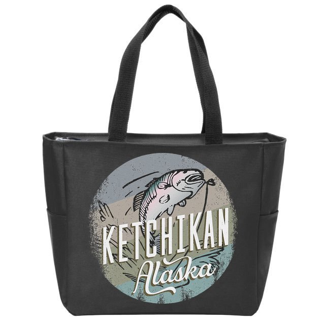 Ketchikan Alaska Souvenir Fishing Gift Vintage Style Salmon Zip Tote Bag