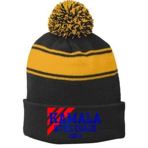 Kamala And The Coach 2024 Kamala Harris Tim Walz Stripe Pom Pom Beanie