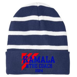 Kamala And The Coach 2024 Kamala Harris Tim Walz Striped Beanie with Solid Band