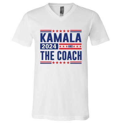 Kamala And The Coach 2024 Election Kamala Harris Tim Waltz V-Neck T-Shirt