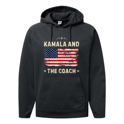 Kamala And The Coach 2024 Harris Walz Waltz Usa Flag Performance Fleece Hoodie