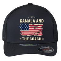 Kamala And The Coach 2024 Harris Walz Waltz Usa Flag Flexfit Unipanel Trucker Cap