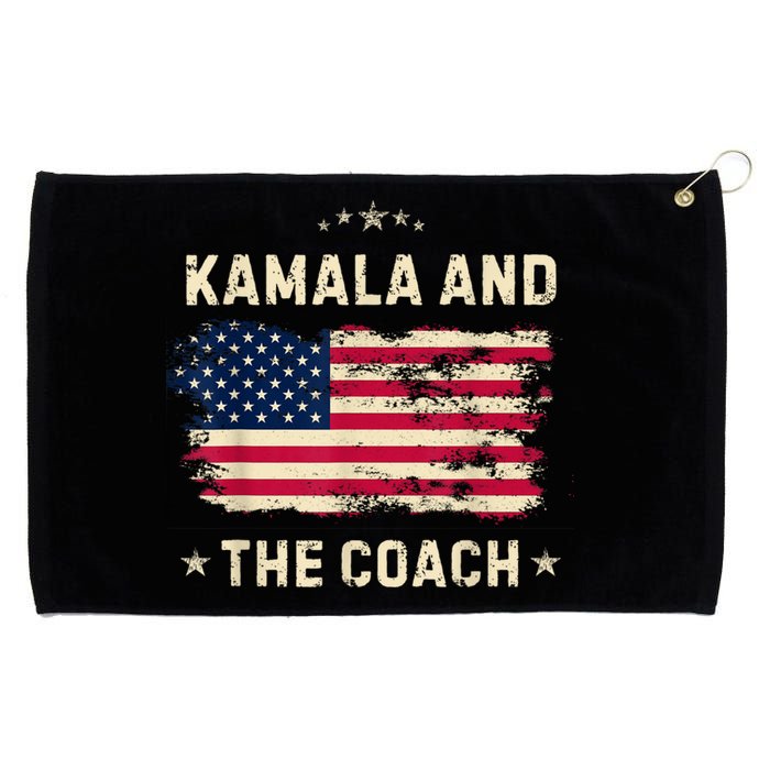 Kamala And The Coach 2024 Harris Walz Waltz Usa Flag Grommeted Golf Towel