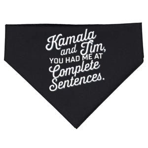 Kamala And Tim You Had Me At Complete Sentences USA-Made Doggie Bandana