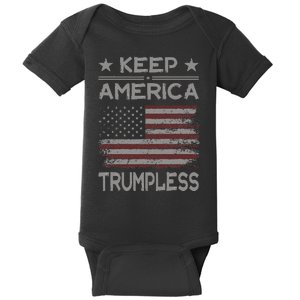 Keep America Trumpless Anti Trump Distressed American Flag Baby Bodysuit