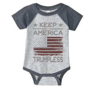 Keep America Trumpless Anti Trump Distressed American Flag Infant Baby Jersey Bodysuit