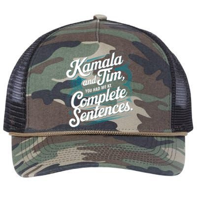 Kamala And Tim You Had Me At Complete Sentences Retro Rope Trucker Hat Cap