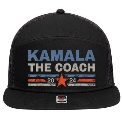 Kamala And The Coach 2024 Election Kamala Harris Tim Waltz 7 Panel Mesh Trucker Snapback Hat