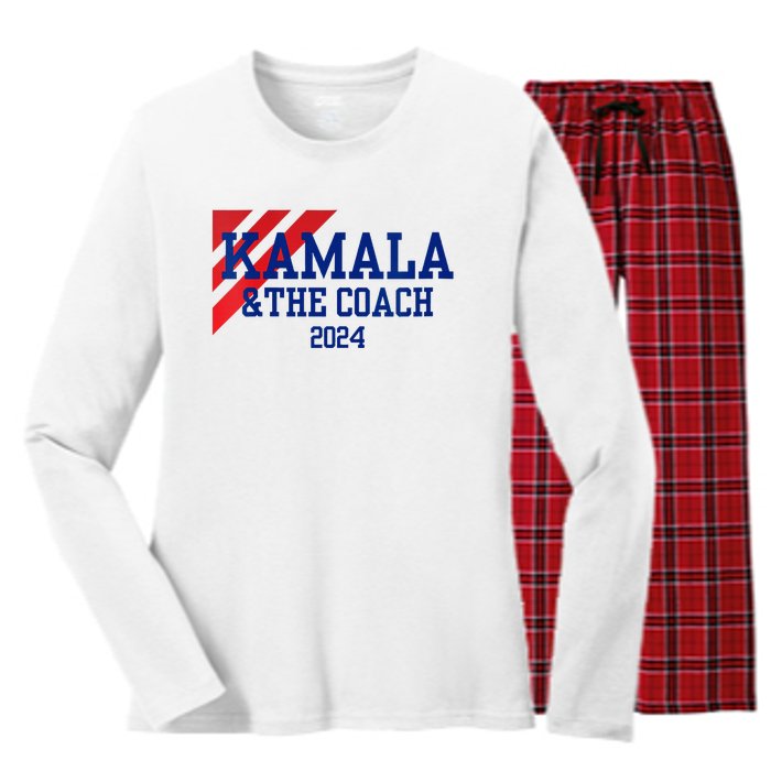 Kamala And The Coach 2024 Kamala Harris Tim Walz Women's Long Sleeve Flannel Pajama Set 