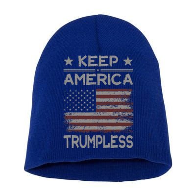 Keep America Trumpless Anti Trump Distressed American Flag Short Acrylic Beanie