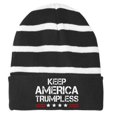 Keep America Trumpless Funny Anti Trump Striped Beanie with Solid Band