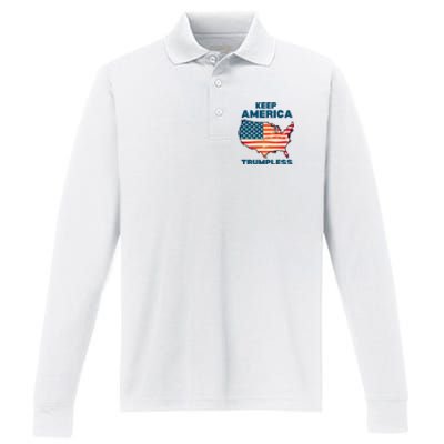 Keep America Trumpless Performance Long Sleeve Polo