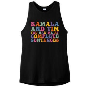 Kamala And Tim You Had Me At Complete Sentences Retro Groovy Ladies PosiCharge Tri-Blend Wicking Tank