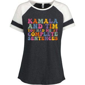 Kamala And Tim You Had Me At Complete Sentences Retro Groovy Enza Ladies Jersey Colorblock Tee