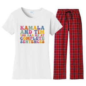 Kamala And Tim You Had Me At Complete Sentences Retro Groovy Women's Flannel Pajama Set